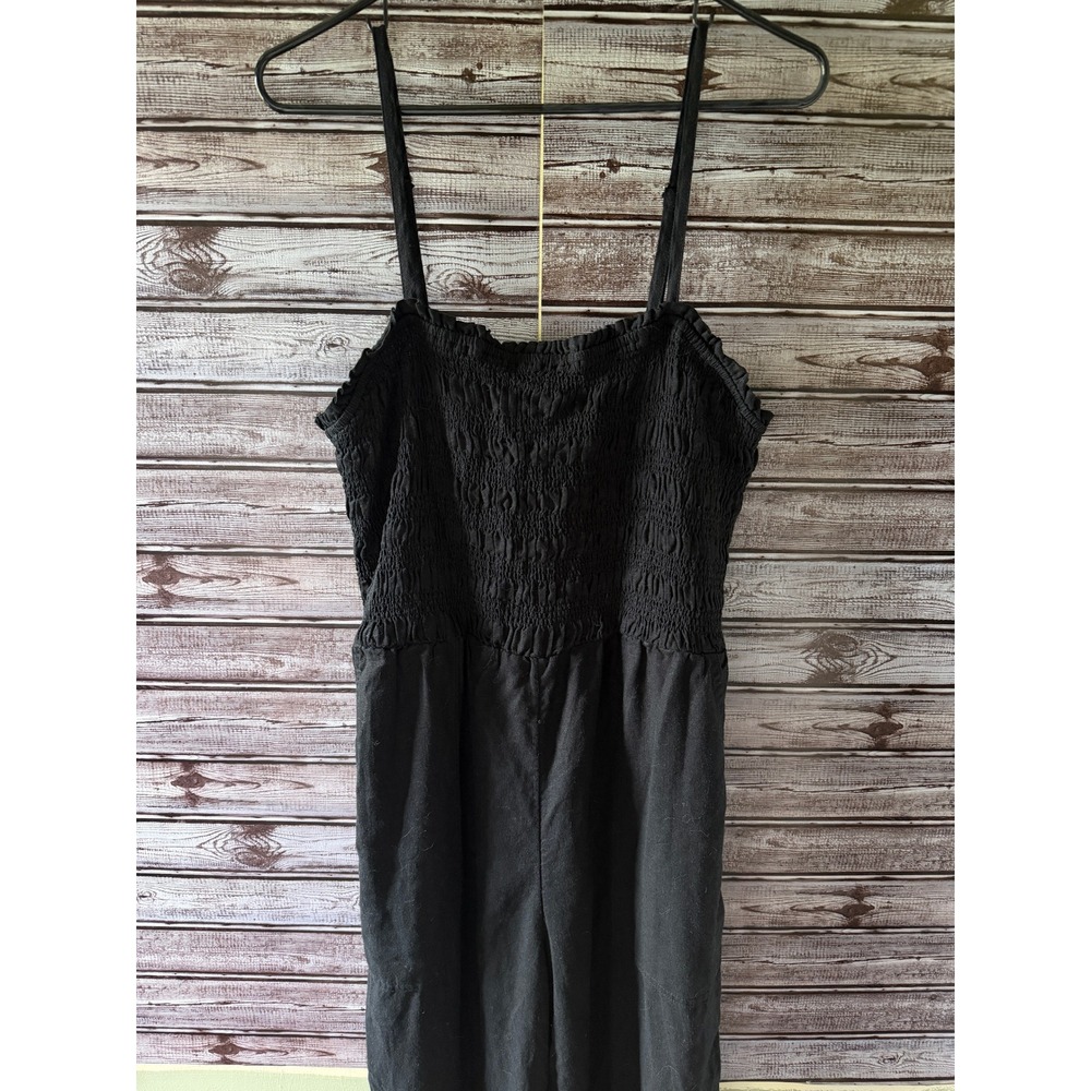Universal Thread Black Smocked Bodice Jumpsuit Wide Leg Adjustable Straps NWT